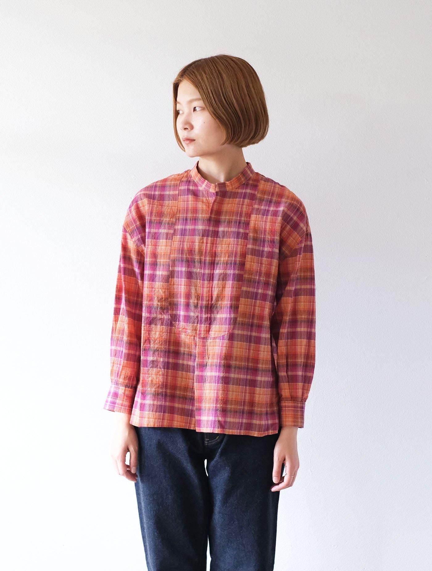 シャツ "flap shirt (madras check)" orange (Lim home)