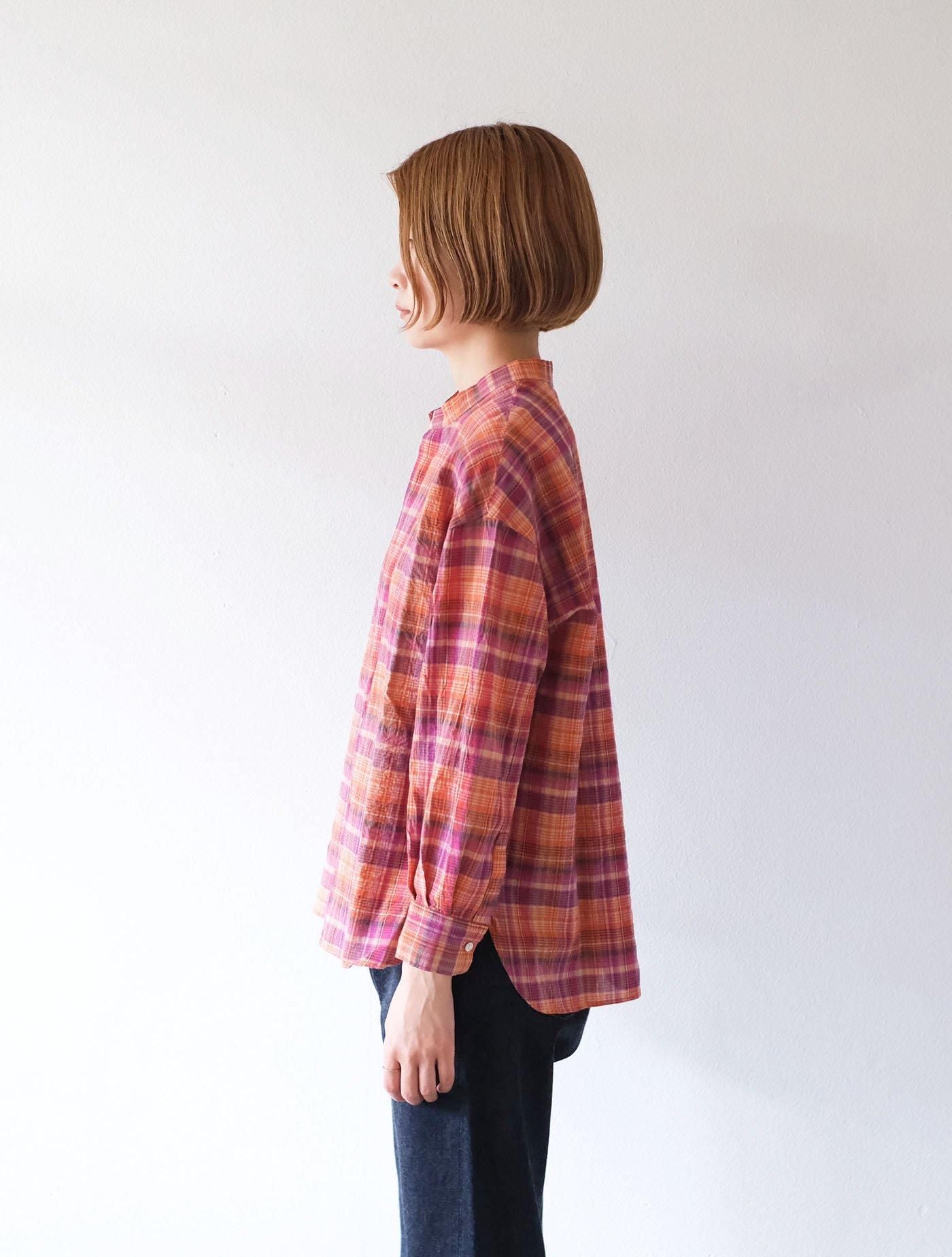 シャツ "flap shirt (madras check)" orange (Lim home)