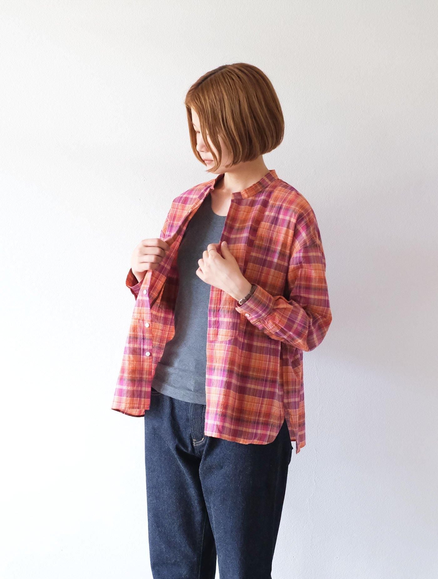 シャツ "flap shirt (madras check)" orange (Lim home)