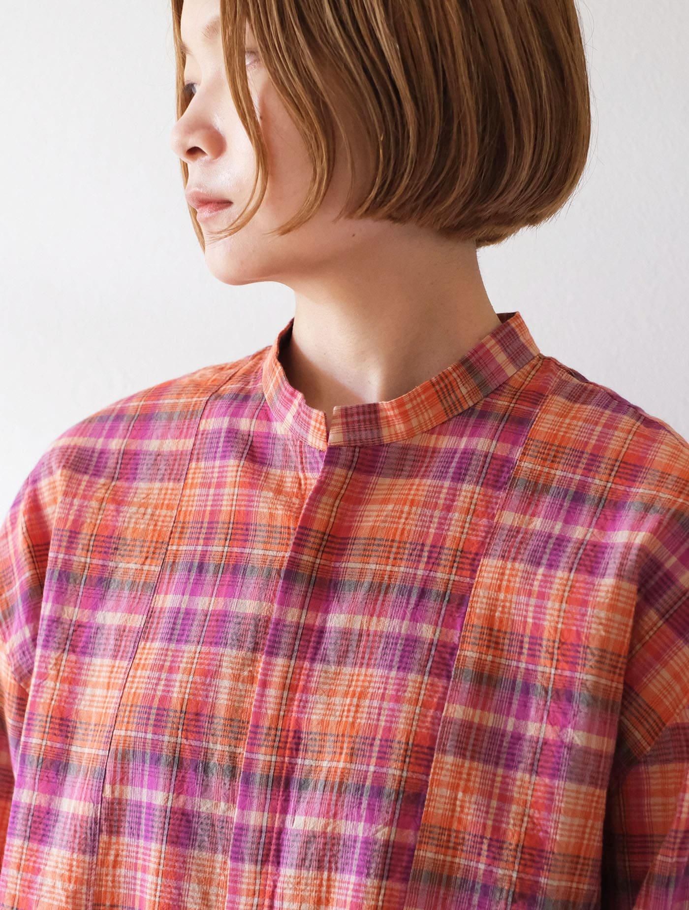 シャツ "flap shirt (madras check)" orange (Lim home)