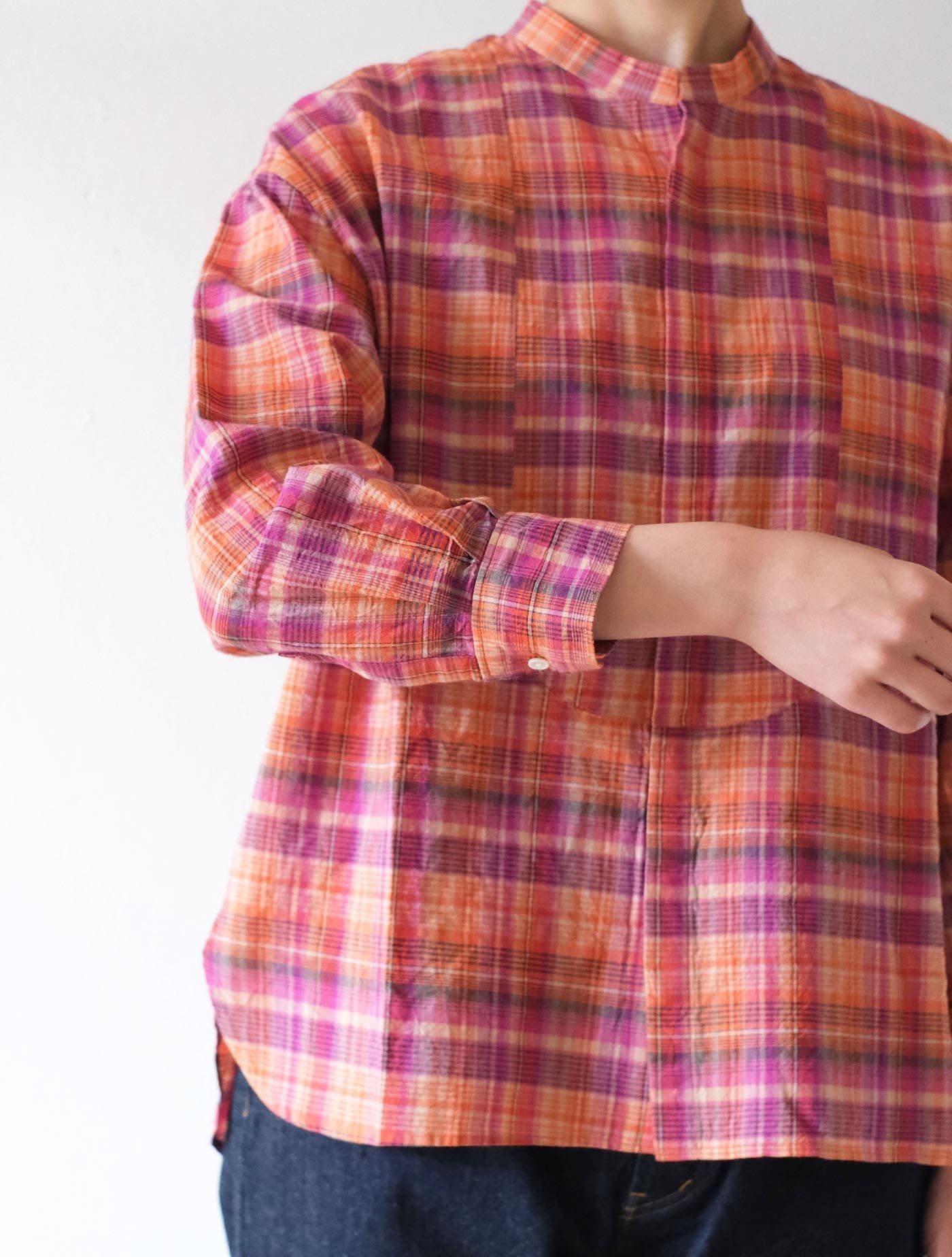 シャツ "flap shirt (madras check)" orange (Lim home)