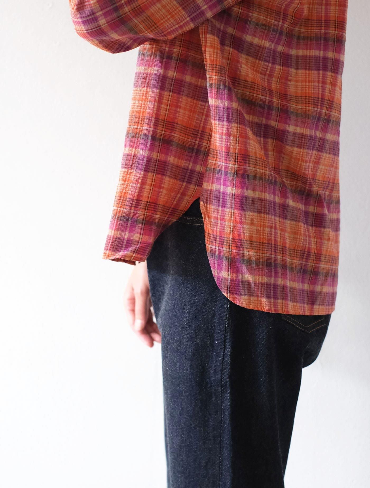 シャツ "flap shirt (madras check)" orange (Lim home)