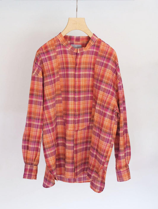 シャツ "flap shirt (madras check)" orange (Lim home)