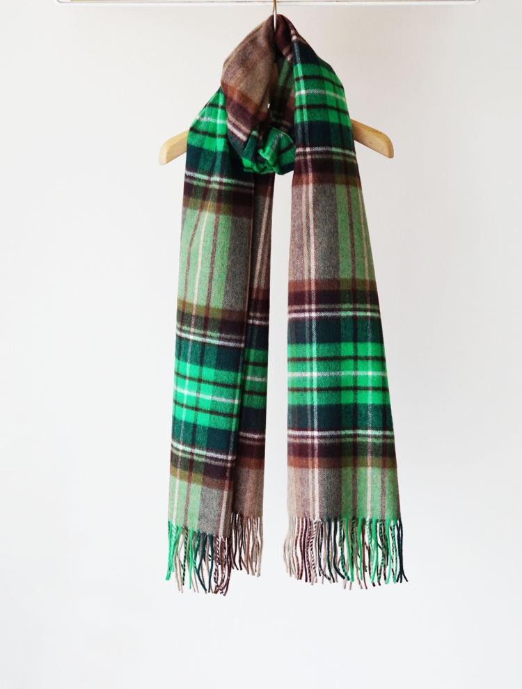 ambientecashmere stole green&brown check |