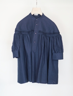 非公開: linen tucked puff sleeve shirt  dark navy　のサムネイル