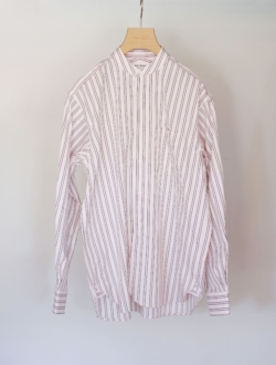 striped cotton oxford grandad collar shirt  pale pink　のサムネイル