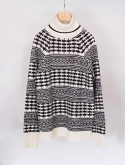 Patterned Knit Turtleneck  White×Blackのサムネイル