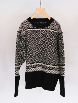 Wool Cashmere Jacquard Knit  Black x Ivory　のサムネイル