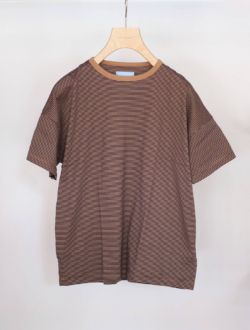 カットソー “drop shoulder tee(ボーダー)” navy×brown　のサムネイル